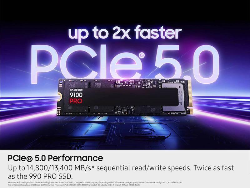 SSD M.2 4TB Samsung 9100 Pro PCIe Gen 5.0 x4 NVMe 2.0 Leitura até