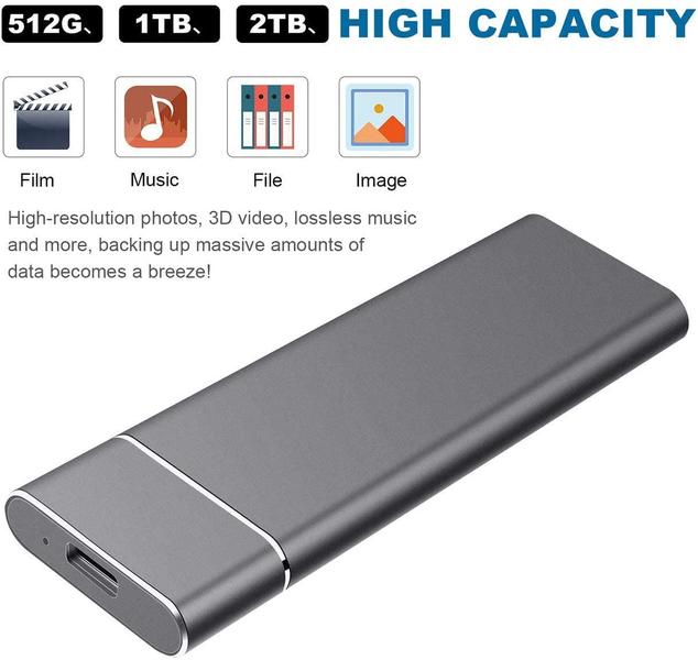 Imagem de SSD portátil de 20 TB Externo Solid State Drive Type-C/USB Mobile External SSD para PC/Notebook, Mac, PS4 & Xbox (20TB,Preto)