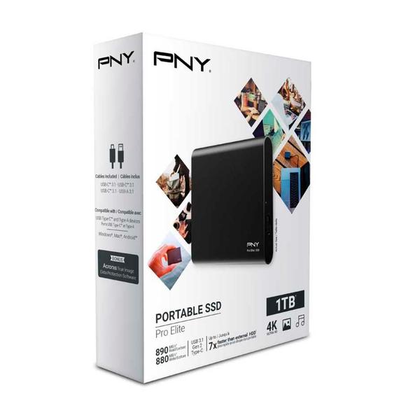 Imagem de SSD Portátil PNY Pro Elite CS2060 1TB, USB 3.2 Gen 2x1 Tipo-C, Leitura: 1.100 MB/s e Gravação: 1.000 MB/s - PSD0CS2060-1TB-RB