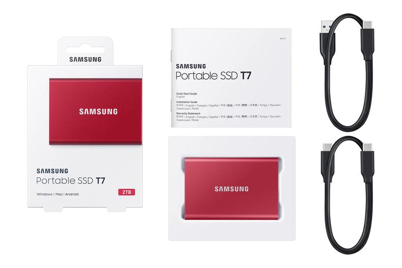 Imagem de SSD Samsung T7 Unidade de estado sólido externa portátil de 2 TB vermelha