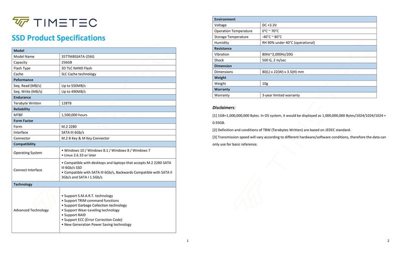 Imagem de SSD Timetec 256 GB 3D NAND SATA III M.2 2280 NGFF para PC