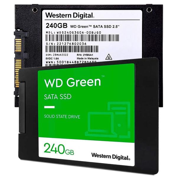 Imagem de SSD Western Digital 240 GB WD Green, SATA, Leitura: 545MB/s e Gravação: 430MB/s - WDS240G3G0A