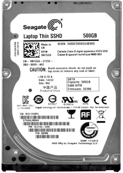 Imagem de Sshd Hibrido Sata Seagate 500gb laptop thin 0n7gg6 n7gg6