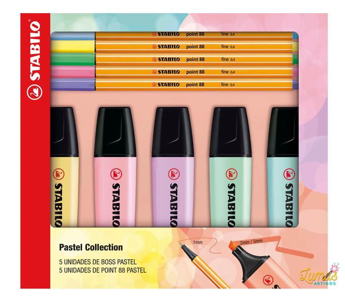 Imagem de Stabilo Kit Marcador Boss Pastel +  Point 88 Pastel - Com 10 itens