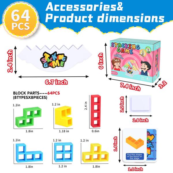 Stack Attack Game BBNote 64 unidades para adultos e crianças com Tetra Boa Imagem de Stack Attack Game BBNote 64 unidades para adultos e crianças com Tetra Boa