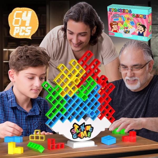 Stack Attack Game BBNote 64 unidades para adultos e crianças com Tetra Boa Imagem de Stack Attack Game BBNote 64 unidades para adultos e crianças com Tetra Boa