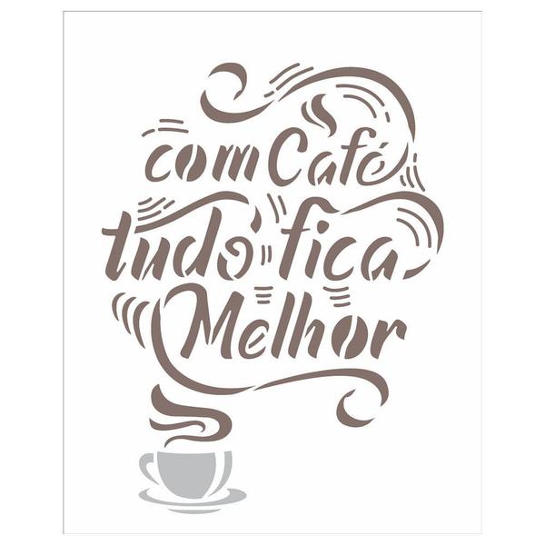 Imagem de Stencil de Acetato para Pintura OPA Simples 20 x 25 cm  2974 Frase com Café