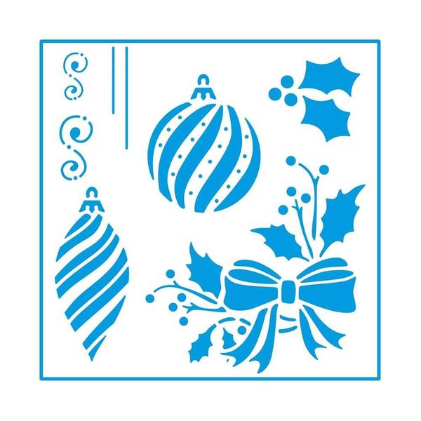 Imagem de Stencil Natal Litoarte 14 X 14 cm - STAN - 008 Bolas, Laço e Poinsétias