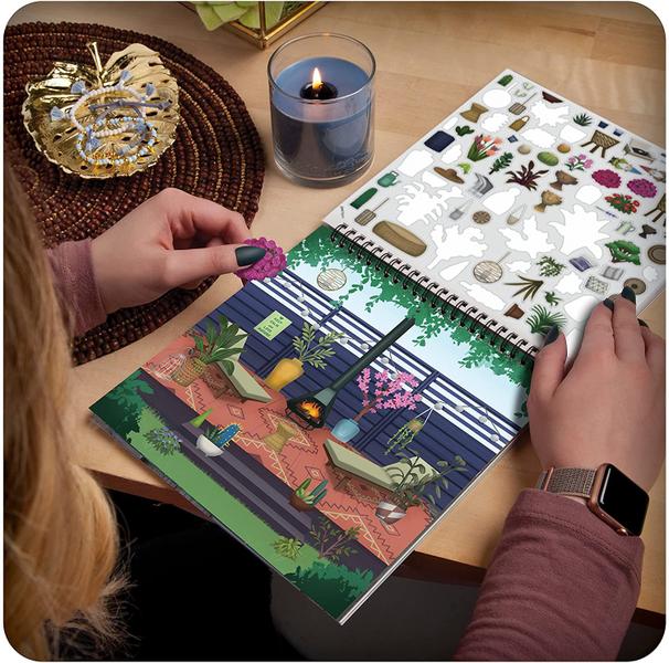 Imagem de Sticker &amp Chill Sticker Book for Adults  800+ Reposicionáveis Coloridos Agarrados  Crie Designs em 10 Páginas de Cena Espiral - Fácil, Diversão &amp Estresse Aliviando Atividade de Relaxamento  Série Jardins