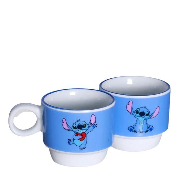 Imagem de Stitch Torre Com 2 Canecas Porcelana + Suporte Metal Oficial Disney