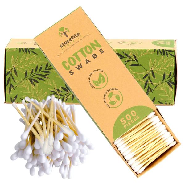 Imagem de Storetite Organics, Swabs de Algodão de Bambu Biodegradável - Botões para Limpeza de Ouvido, Maquiagem, Cuidados com Animais de Estimação, Primeiros Socorros, Arte e Artesanato, Alternativa Segura e Sustentável, Embalagem de Papel 500pcs