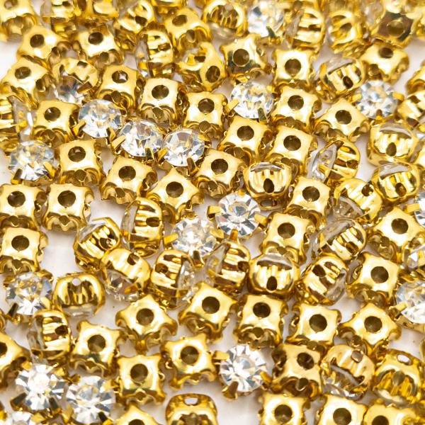 Imagem de Strass Cristal Ss24 para Costura Metal Dourado 5mm 100pçs 15g Artesanato