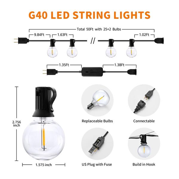 Imagem de String Lights XMCOSY G40 Smart Dimmable 50 pés ao ar livre