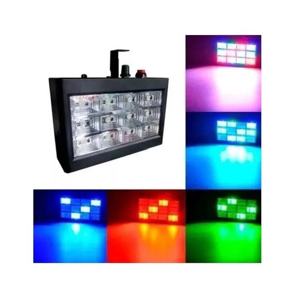 Imagem de Strobo 12 Leds Rgb 15w Ritmico Bivolt Luzes Festa Bivolt 