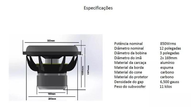 Imagem de Subwoofer Fb Audio 12 Pol 850wrms Bobina Dupla D2 ohms