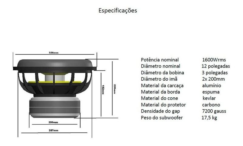 Imagem de Subwoofer Fb Audio 12 Poleg 1600 Wrms Bobina Simples