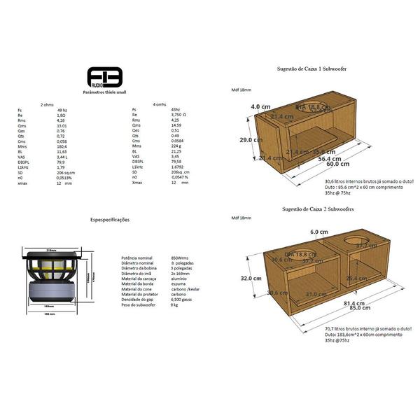 Imagem de Subwoofer Fb Audio 8 Pol Série Z 850 Wrms