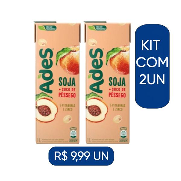 Imagem de Suco Bebida a Base de Soja Original KIT 2UN 1 Litro - Ades PESSEGO