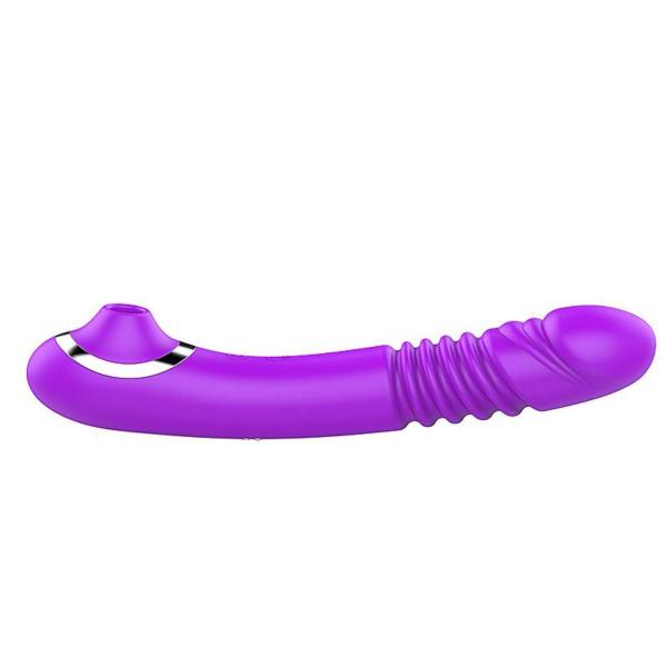 Imagem de Sugador de Clitóris e Vibrador Vai e Vem Ponto G 7 Intensidades em Silicone 23cm x 3,6cm Recarregável