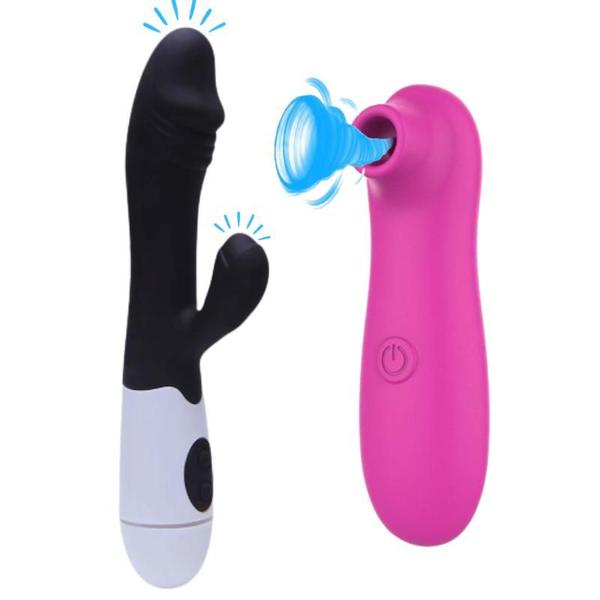 Imagem de Sugador de Clitóris Recarregável + Vibrador Feminino Ponto G Rabbit