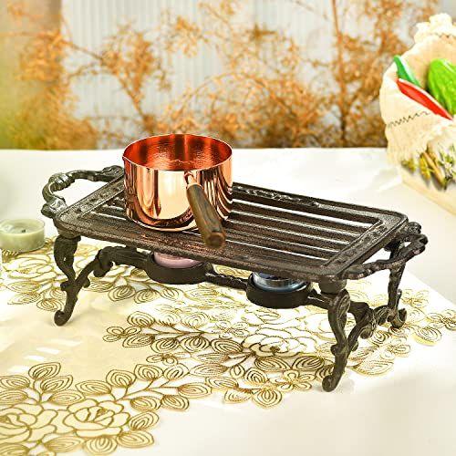 Imagem de Sungmor Heavy Duty Ferro Fundido Teapot Dish Warmer Stable Holder para Tealight Stand  Fogão decorativo do aquecedor de luz tealight para Villa Yard Varanda-retângulo