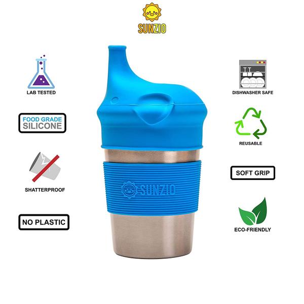 Imagem de SunZio Copos de Sippy de aço inoxidável para crianças e crianças com tampas de silicone  10oz 4 Pack  Copos sem plástico e à prova de quebra para bebês