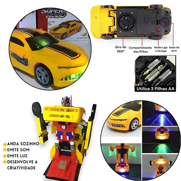 Imagem de Super carrinho Transformer automático transforma em robô bate volta com luzes