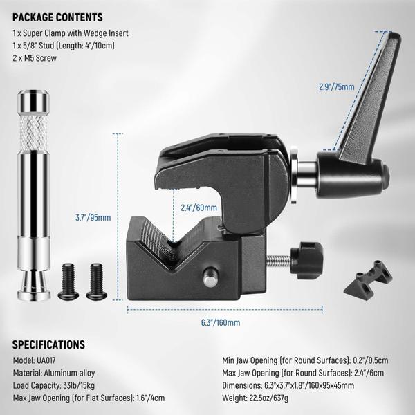 Imagem de Super Clamp Neewer UA017 com pino 5/8 para carga de 15 kg