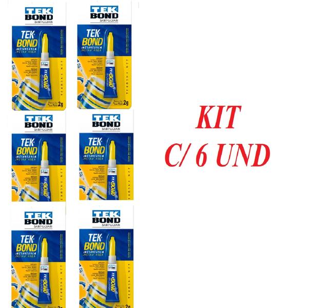 Imagem de Super Cola KIT 6 Und TekBond 1 Cartela Cola Sapato Metal QUALIDADE