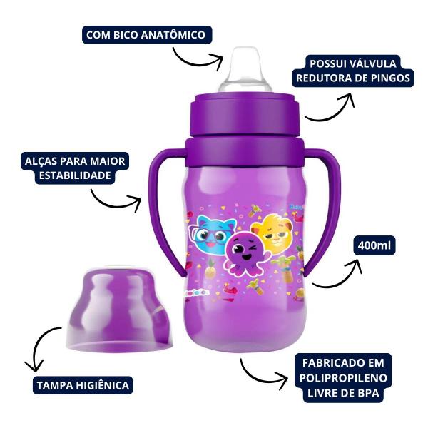 Imagem de Super Copo Treinamento 400ml C/ Alça e Bico Flexível Bolofofos BabyGo