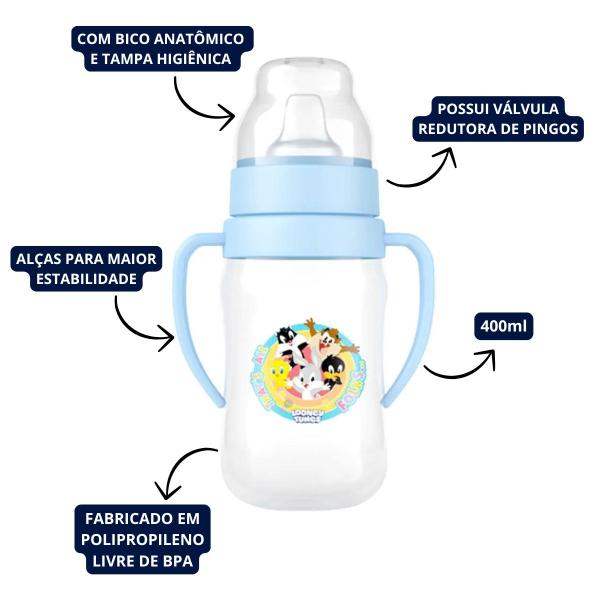 Super Copo Treinamento Azul 400ml C/ Alça e Bico Flexível Looney Tunes - BABYGO Imagem de Super Copo Treinamento Azul 400ml C/ Alça e Bico Flexível Looney Tunes