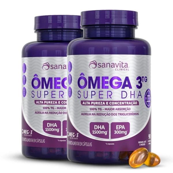 Imagem de Super DHA Omega 3 TG (Selo MEG-3) DHA 1.500 mg + EPA 300 mg Odorless com 90 cápsula -Sanavita-Kit com 02 unidades