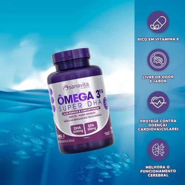 Imagem de Super DHA Omega 3 TG (Selo MEG-3) DHA 1.500 mg + EPA 300 mg Odorless com 90 cápsula -Sanavita