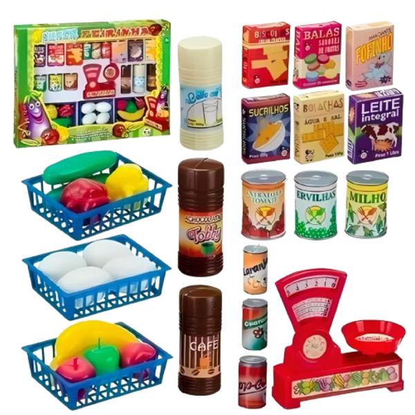 Imagem de Super Feirinha Infantil 32 Peças - Kit Mercearia/Mercadinho/Comidinha - Brinquedo Pica Pau