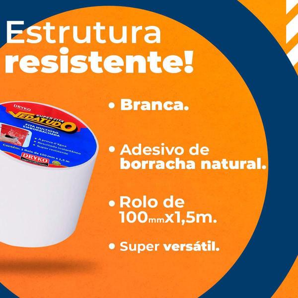 Imagem de Super Fita Adesiva Vedatudo 100mmX1,5m Emborrachada Branca - Dryko