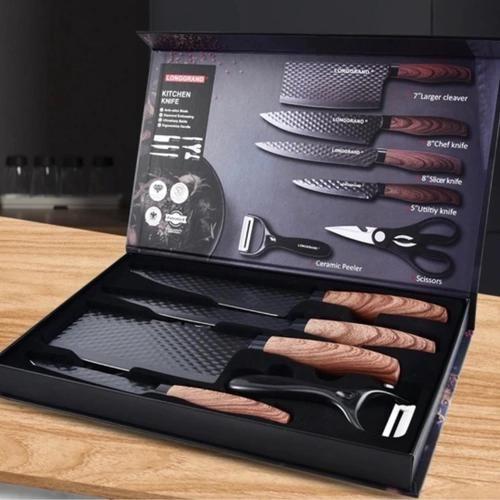 Imagem de Super Jogo De Facas Titanium 6 Pçs Premium Gourmet Inox Churrasco