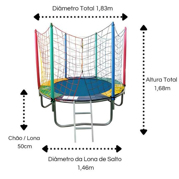 Imagem de Super Kit de Brinquedos: Cama Elástica 1,83m  + Piscina de Bolinhas 1,50m + 1.500 Bolinhas + Escorregador Grande + Gangorra 1 Lugar