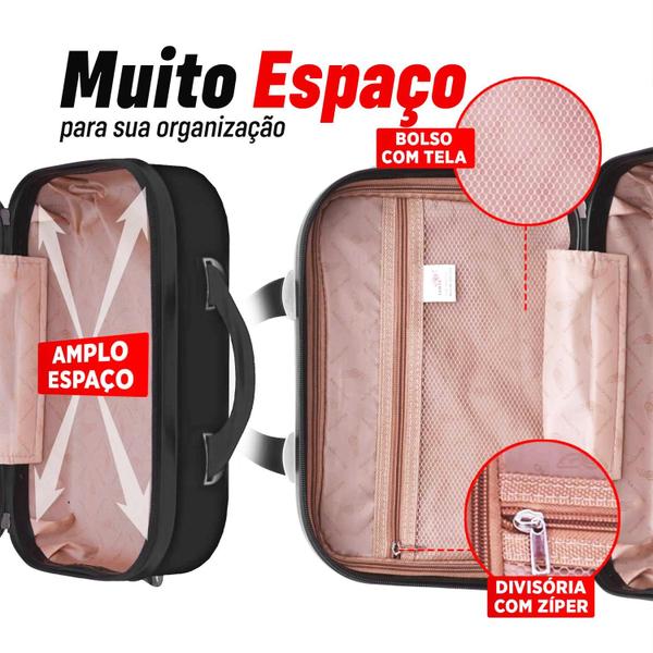 Imagem de Super Kit Mala Bordo 18 Polegadas e Frasqueira Chicago / Rodas 360 Silenciosas, Cadeado Integrado, Abs Resistente Super Garantia Sestini 51x32x22cm 