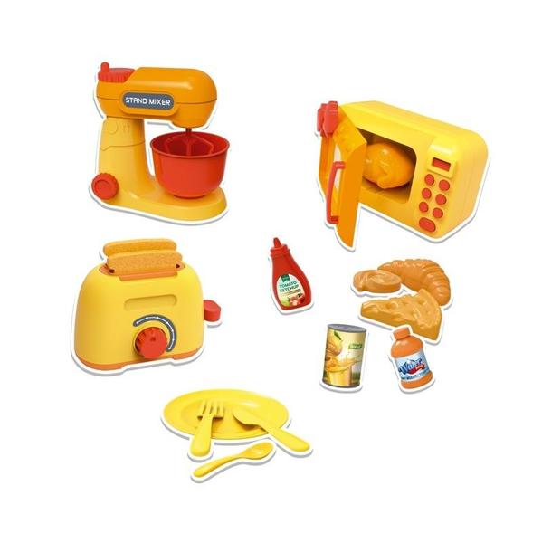 Imagem de Super Kit Mini Cozinha Com Microondas Torradeira Batedeira e Acessórios  23 Peças  Brincando e Aprendendo - Fênix