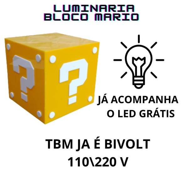 Imagem de SUPER Luminaria Abajur De Mesa amarelo Branco Mario Bros Geek GRANDE