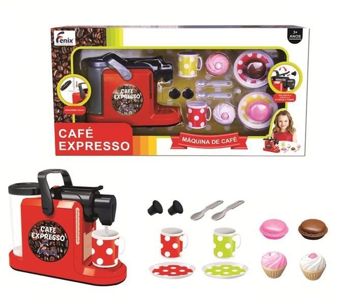 Imagem de Super Maquininha de Café Expresso Deluxe Vermelha Com Luz e Som - 13 Peças - Fênix