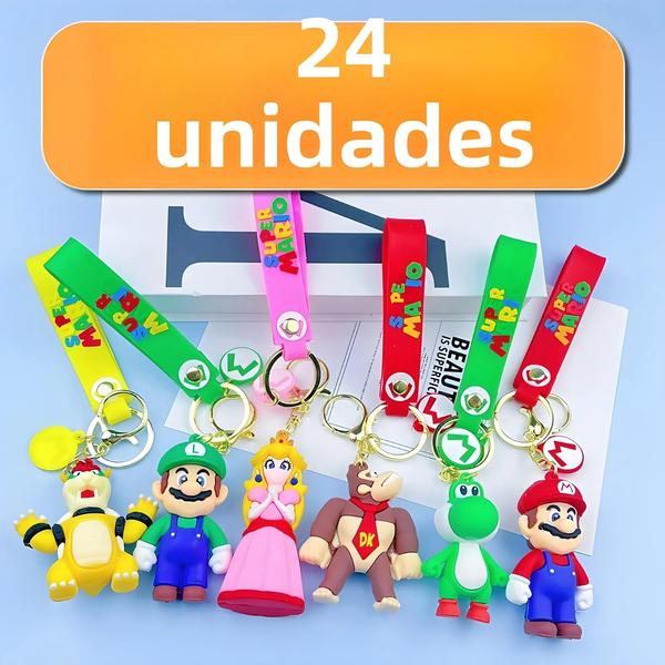 Imagem de Super Mario Bros Chaveiro Conjunto 24 Pçs Bonito Personagem Dos Desenhos Animados Figura De Ação