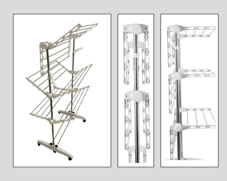 Imagem de Super Varal De Chão 3 Andares Retrátil 6 Rodas Resistente