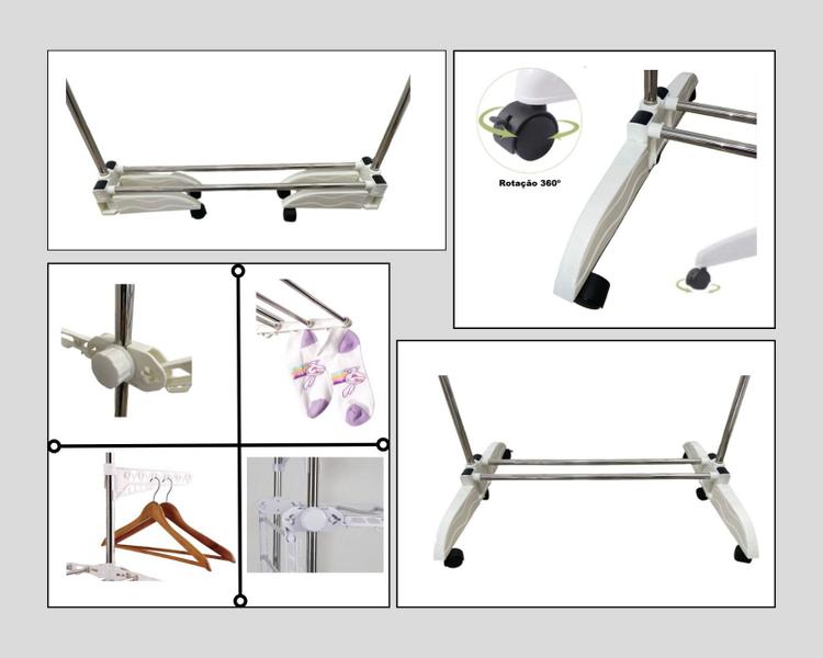 Imagem de Super Varal De Chão 3 Andares Retrátil 6 Rodas Resistente