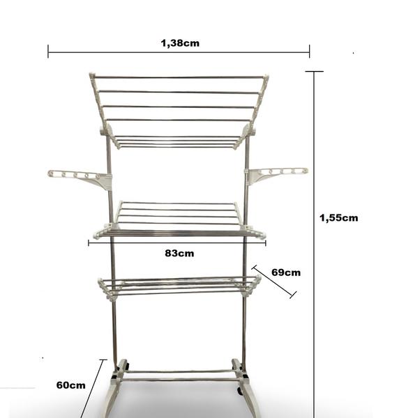 Imagem de Super Varal De Chão 3 Andares Retrátil 6 Rodas Resistente