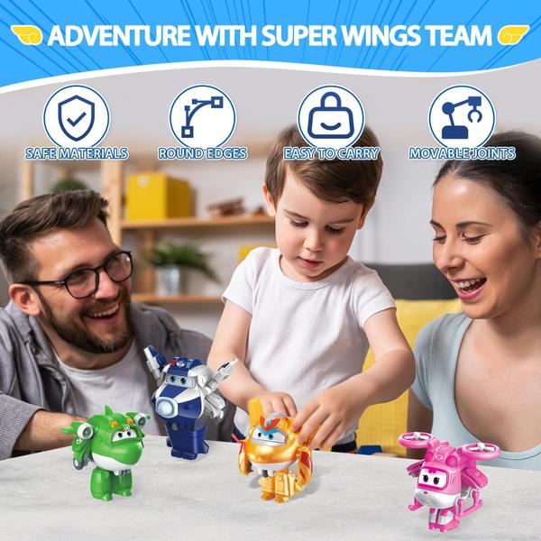 Imagem de Super Wings - 2" Transform-a-Bot 4-Pack Supercharged Paul, Supercharged Dizzy, Golden Boy, &amp Mira Airplane Toys Mini Action Figures  Avião de brinquedo pré-escolar para 3 4 meninos e meninas de 5 anos