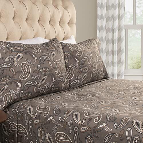 Imagem de Superior Premium Cotton Flannel Sheets, All Season 100% Brushed Cotton Flannel Bedding, 4-Piece Sheet Set with Deep Fitting Pockets - Grey Paisley, Cama Queen