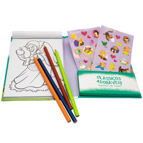 Imagem de SuperKit de Colorir Infantil + 4 Lápis de Cor + Adesivos - Escolha o seu! - BRASILEITURA