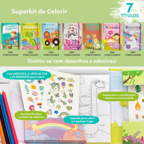 Imagem de SuperKit de Colorir Infantil + 4 Lápis de Cor + Adesivos - Escolha o seu!