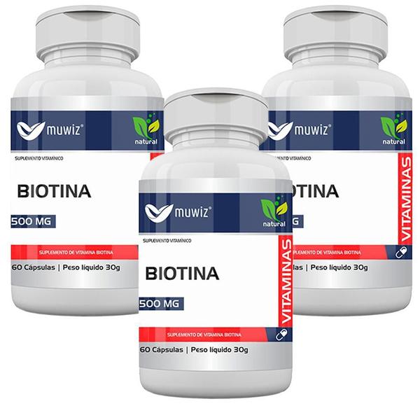 Imagem de Suplemente Biotina 500 Mg 60 Cápsulas Muwiz 2 Potes